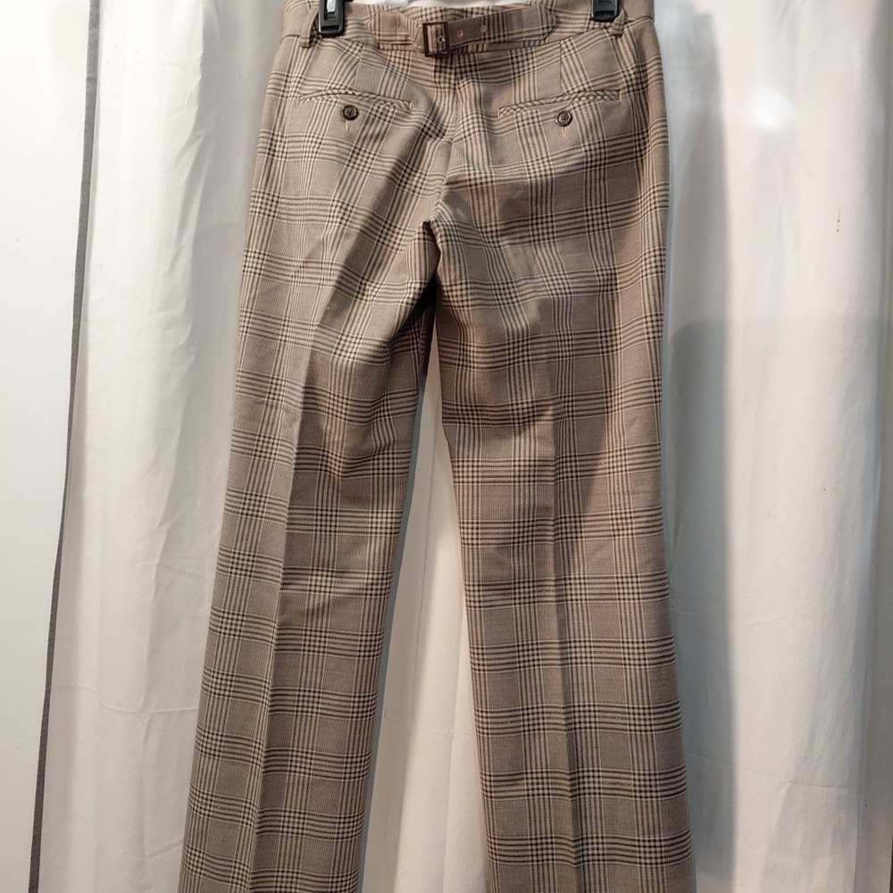 EXPRESS size 6 Brown Plaid Stretch EDITOR Wide Leg Flare Dress Pants Gold Thread - Picture 4 of 12